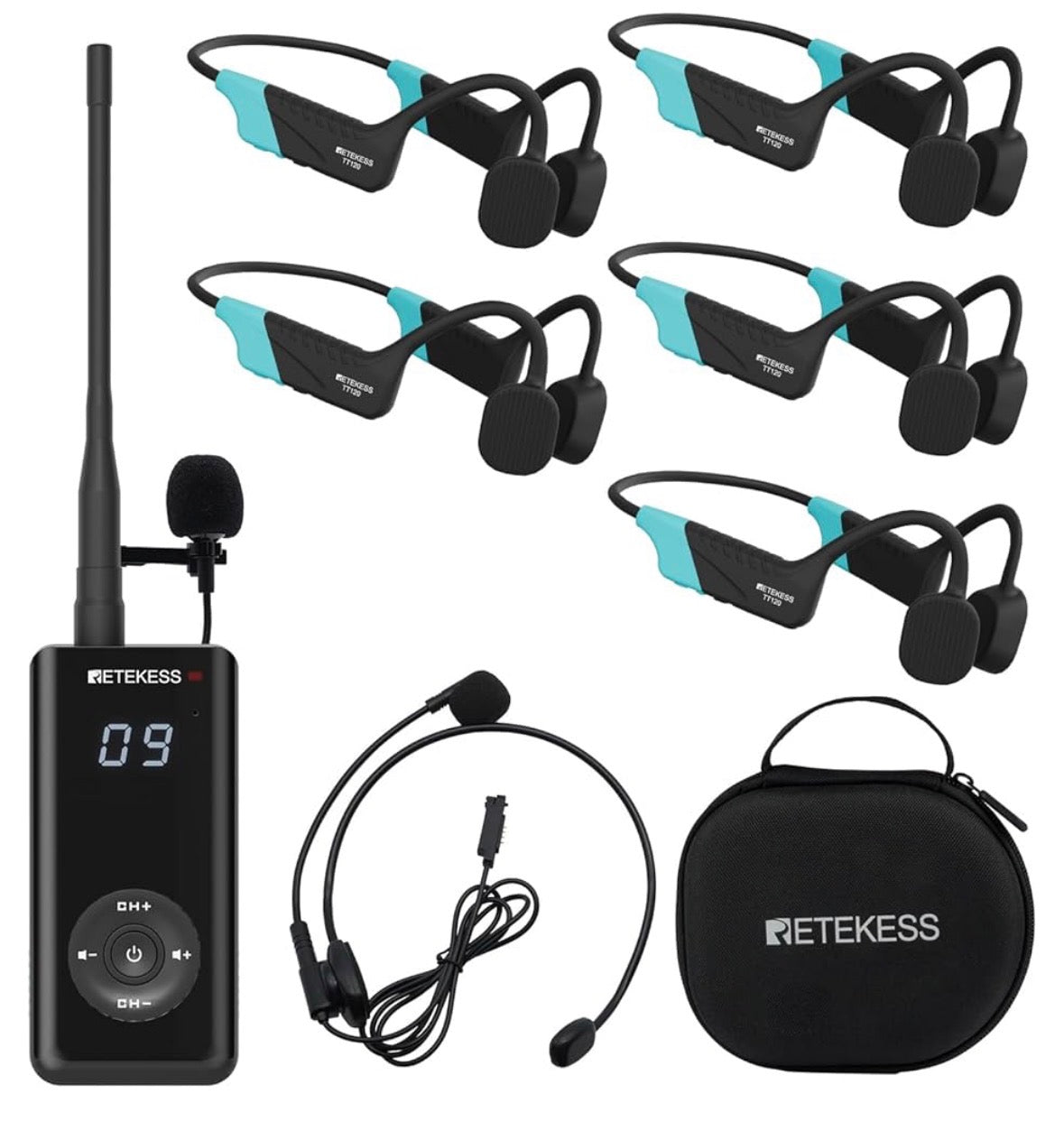 Retekess TT120 Schwimmtrainer-Kommunikator, IP68 Wasserdichte Schwimmkopfhörer Set