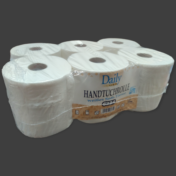 6 Stück Handtuchrolle 19cm breit 2-lagig weißes Soft-Tissue Papierhandtücher auf Rolle