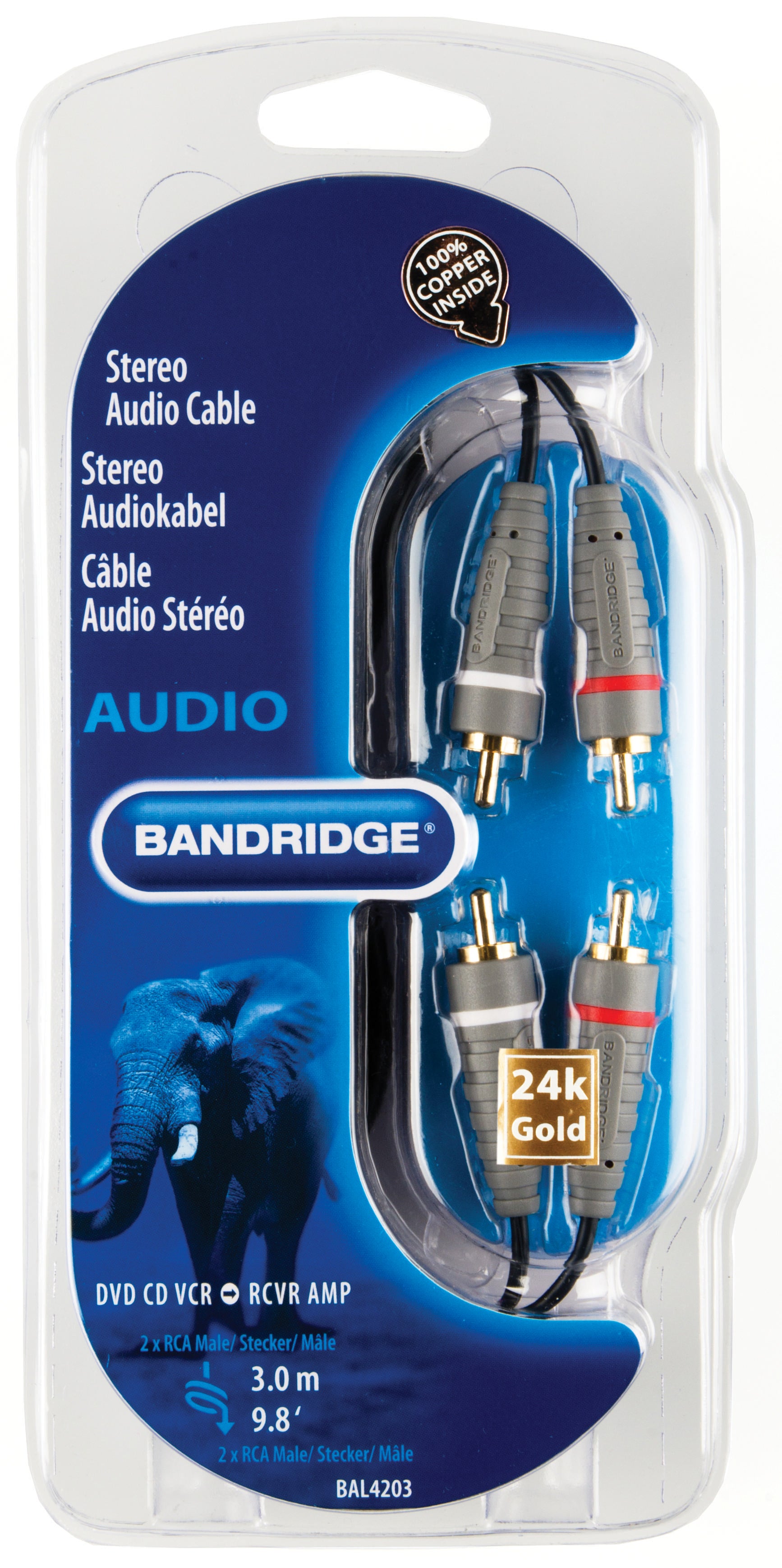 Bandridge Audio Cinch Kabel 3m 2 x RCA Male