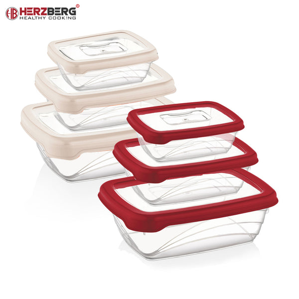 Herzberg HG-L686 3 Stück Bio Saver Box Vorratsdosen Set Aufbewahrungsdosen rot o. elfenbein